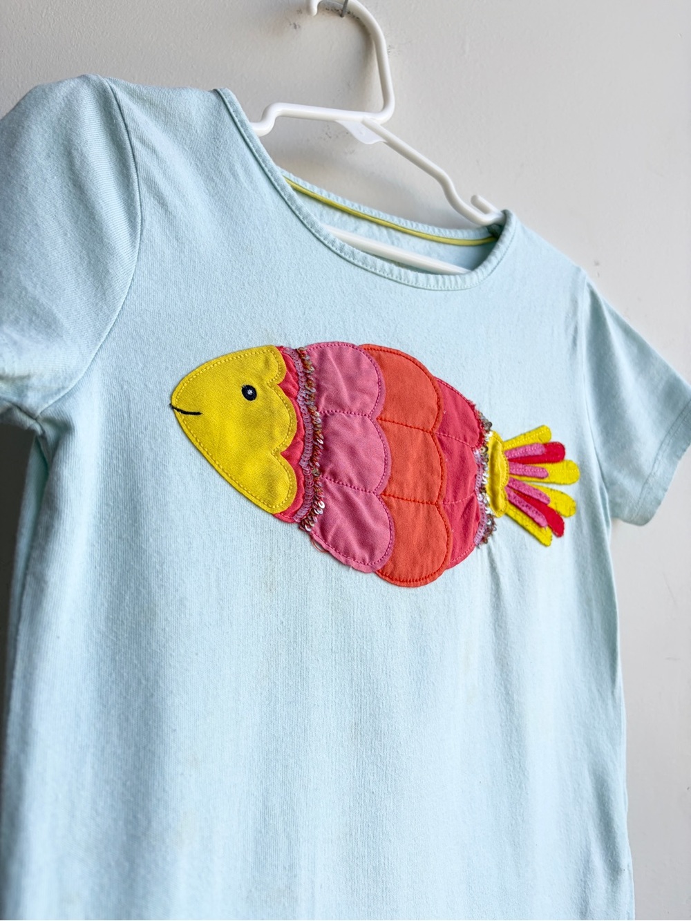 Mini Boden Light Blue Tee with Sequin Fish Appliqué